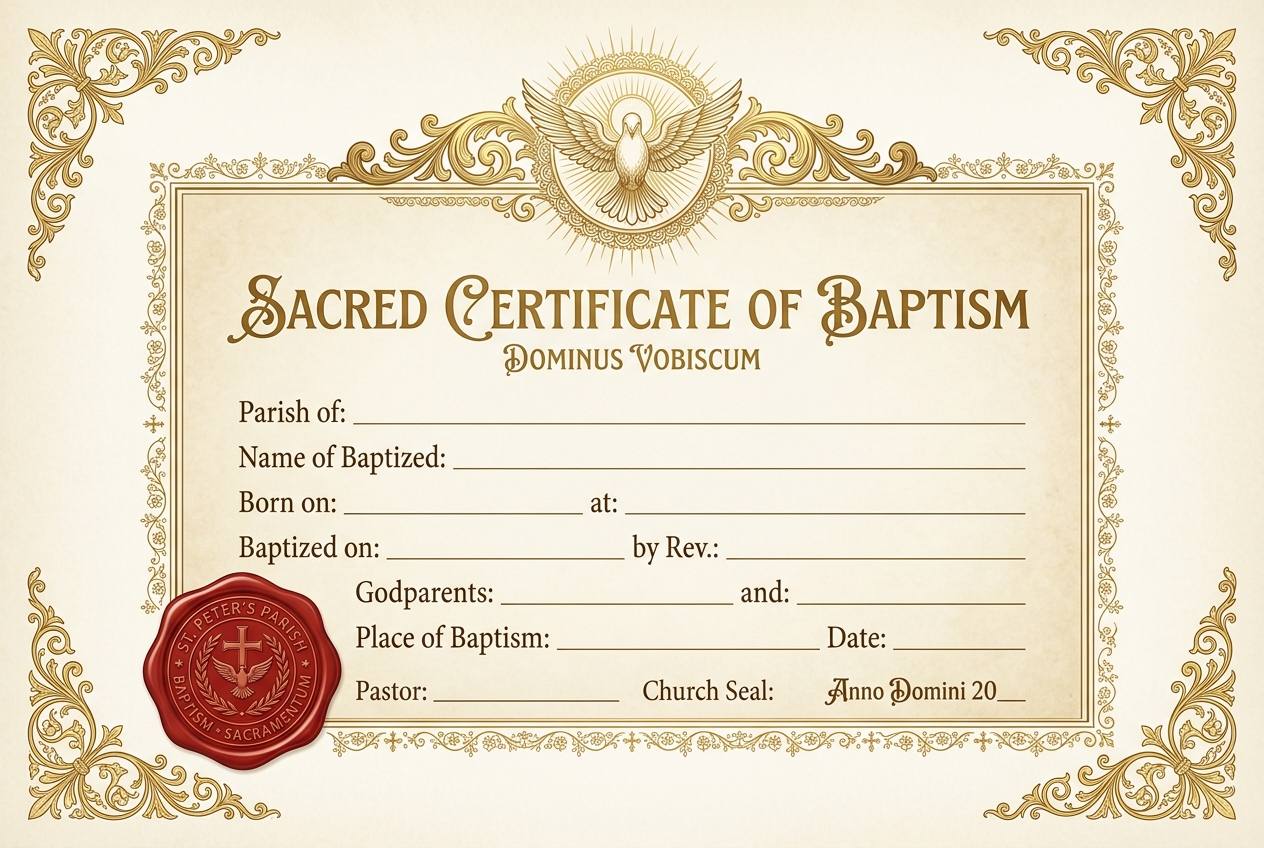 Sacred Catholic Certificate of Baptism Template